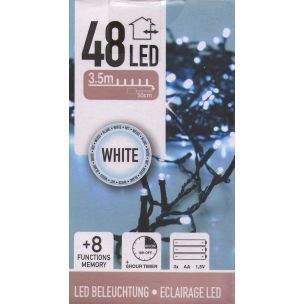 LED reťaz 48 LED studená biela na batérie - 3,5 m